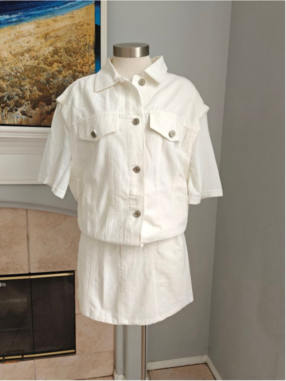 Ivory Cotton Denim Two-Piece Set